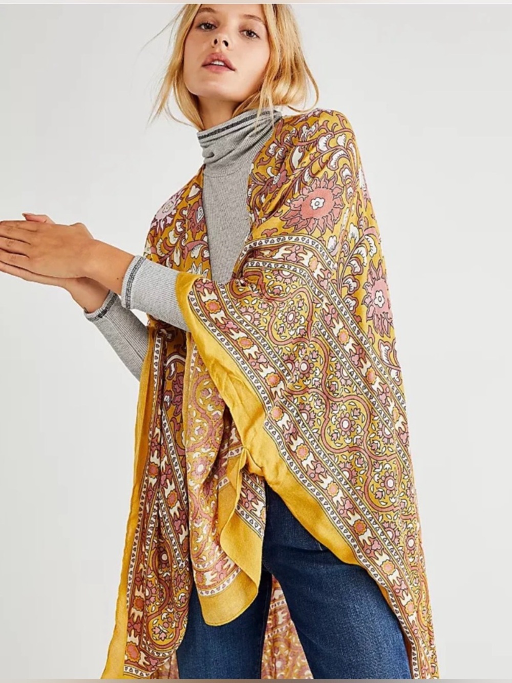 Free People Magic Dance Printed Paisley Mustard Kimono Duster - Picture 1 of 5